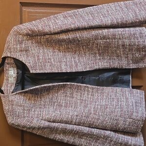 Kasper tweed red, blk, white open front jkt. Sz 14.
